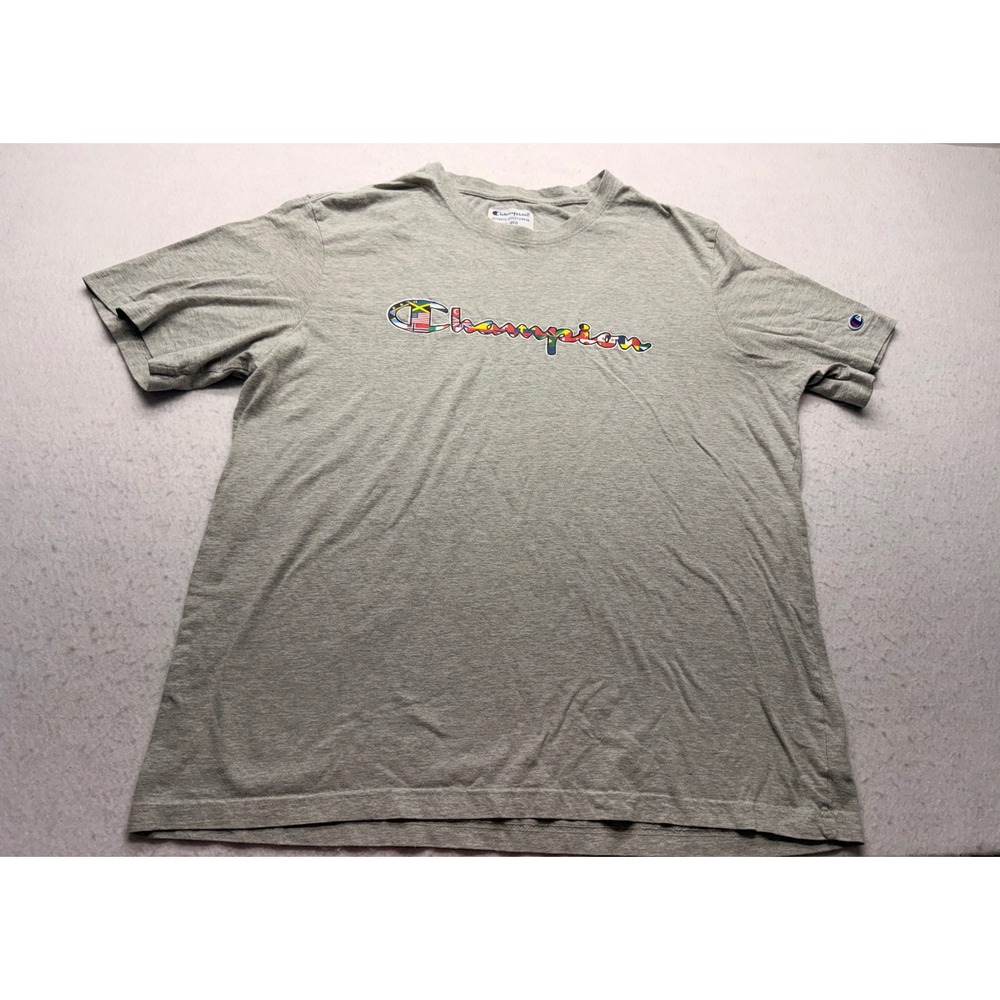 Champion Mens XXL Gray Flag Script Logo Short Sleeve Cotton T-Shirt 227212